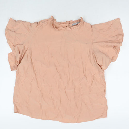 Oliver Bonas Womens Beige Viscose Basic Blouse Size 14 Round Neck