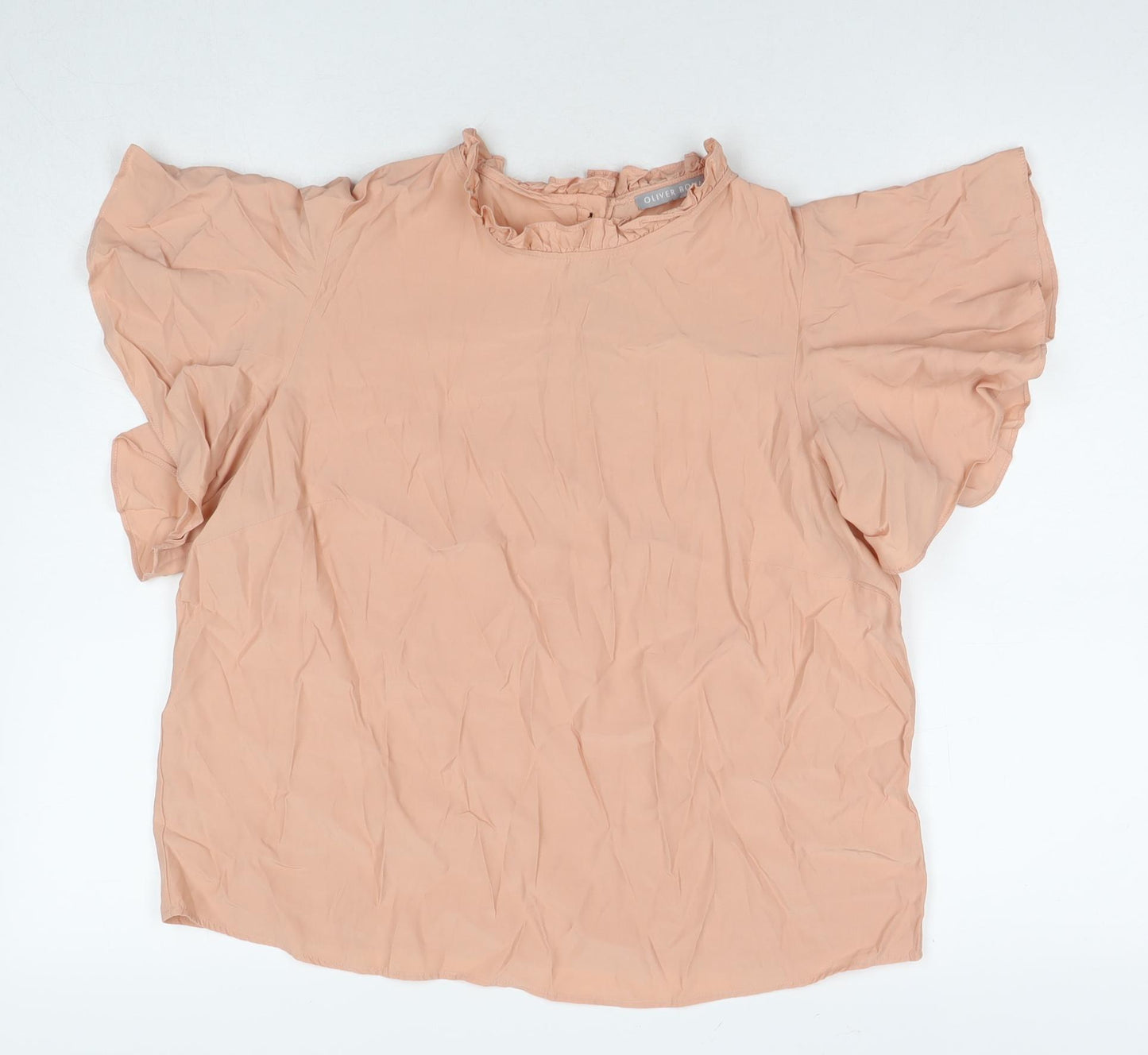 Oliver Bonas Womens Beige Viscose Basic Blouse Size 14 Round Neck