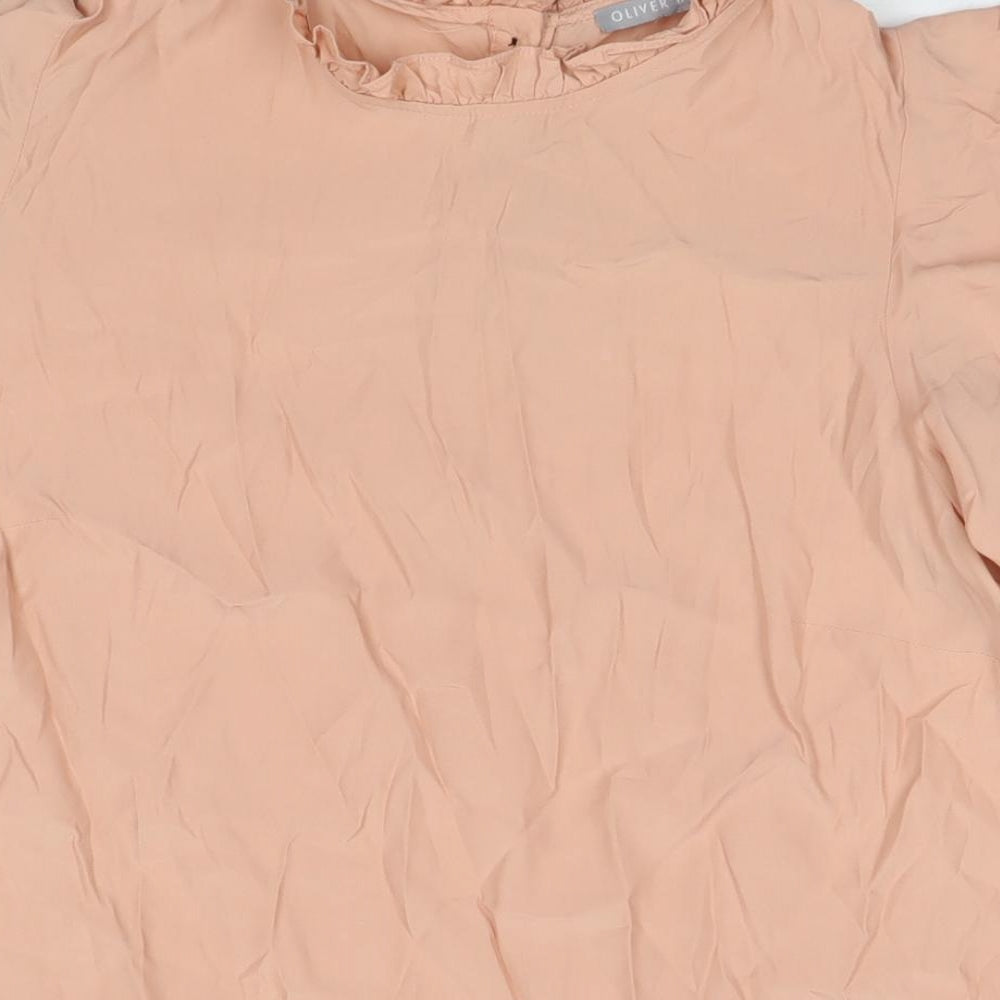 Oliver Bonas Womens Beige Viscose Basic Blouse Size 14 Round Neck