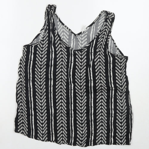 Tribal Womens Black Geometric Viscose Basic Tank Size M V-Neck