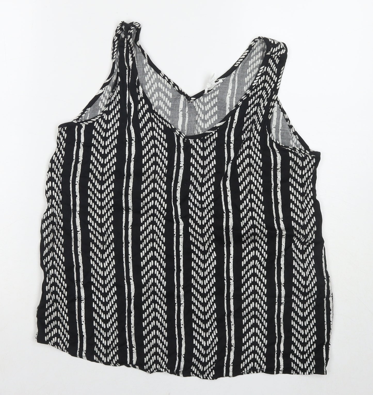 Tribal Womens Black Geometric Viscose Basic Tank Size M V-Neck