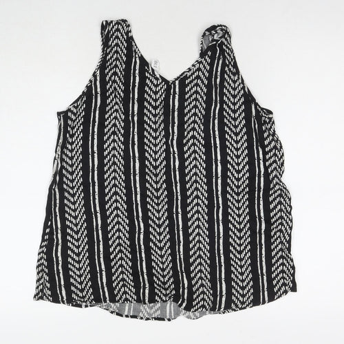 Tribal Womens Black Geometric Viscose Basic Tank Size M V-Neck