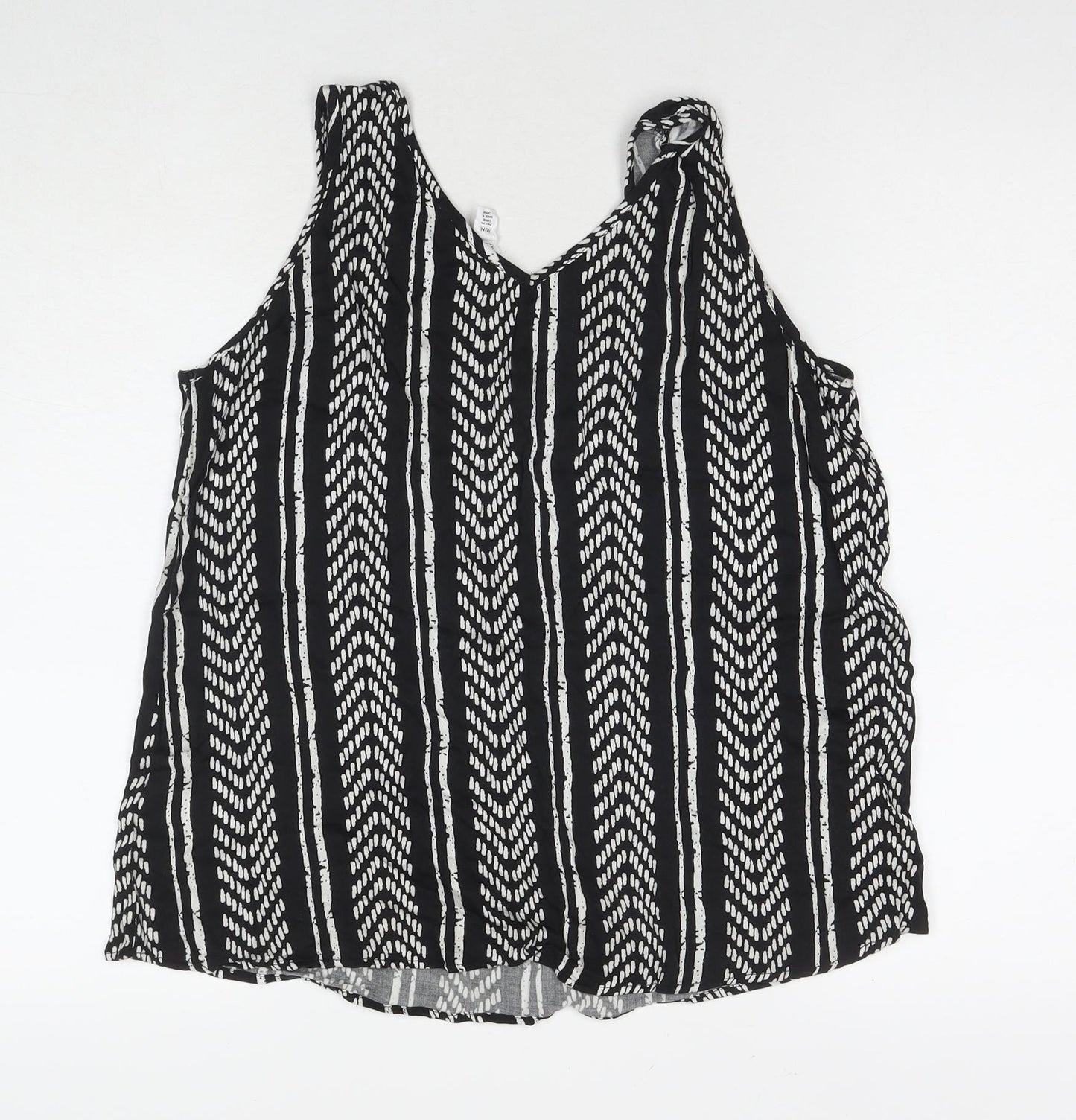 Tribal Womens Black Geometric Viscose Basic Tank Size M V-Neck