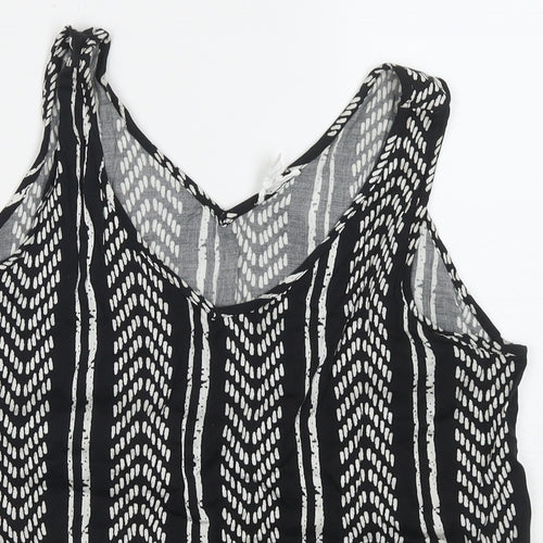 Tribal Womens Black Geometric Viscose Basic Tank Size M V-Neck