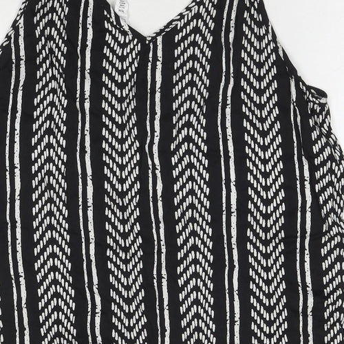 Tribal Womens Black Geometric Viscose Basic Tank Size M V-Neck