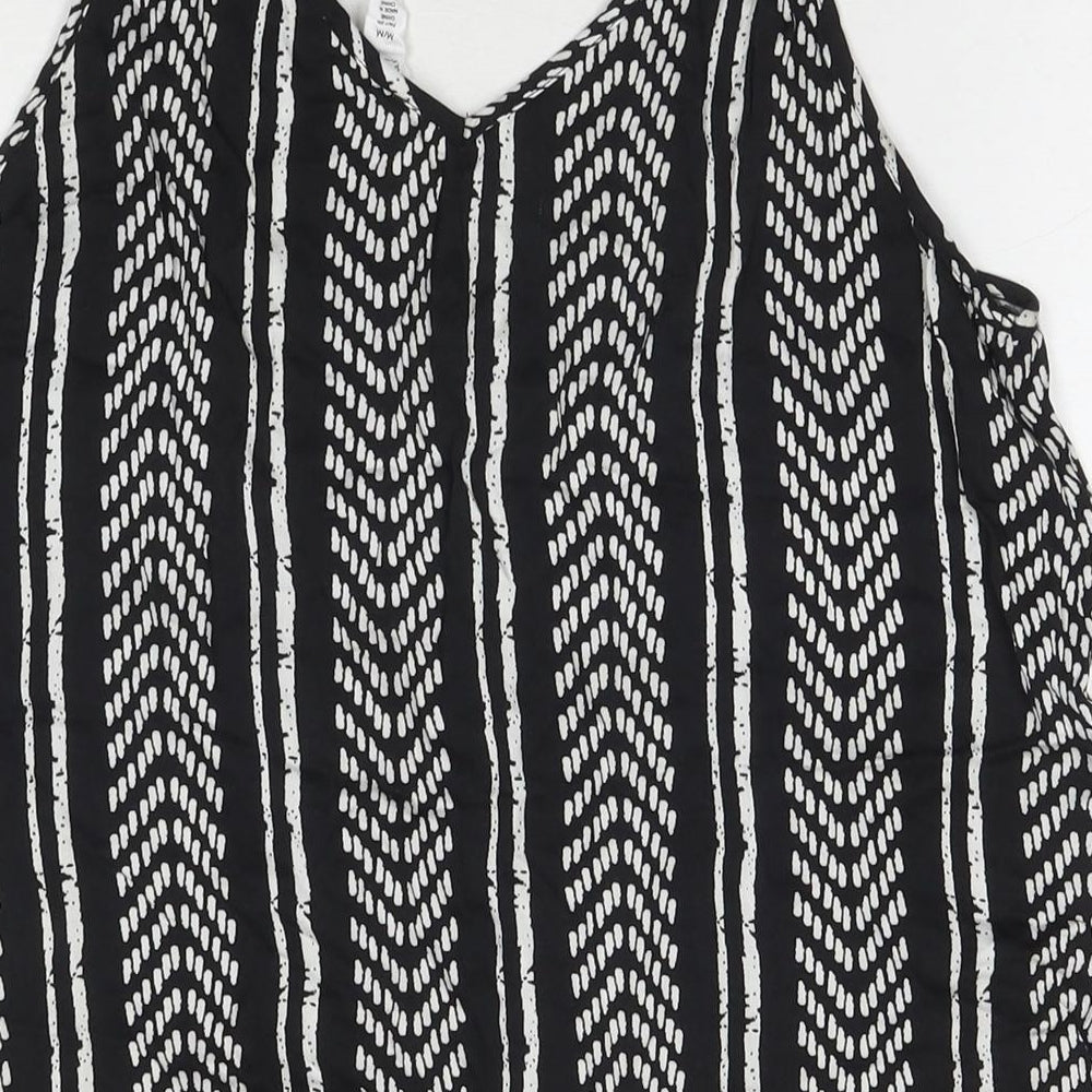 Tribal Womens Black Geometric Viscose Basic Tank Size M V-Neck