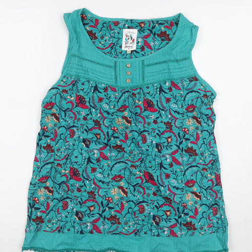 MANTARAY PRODUCTS Womens Green Floral Polyester Basic Tank Size 14 Scoop Neck