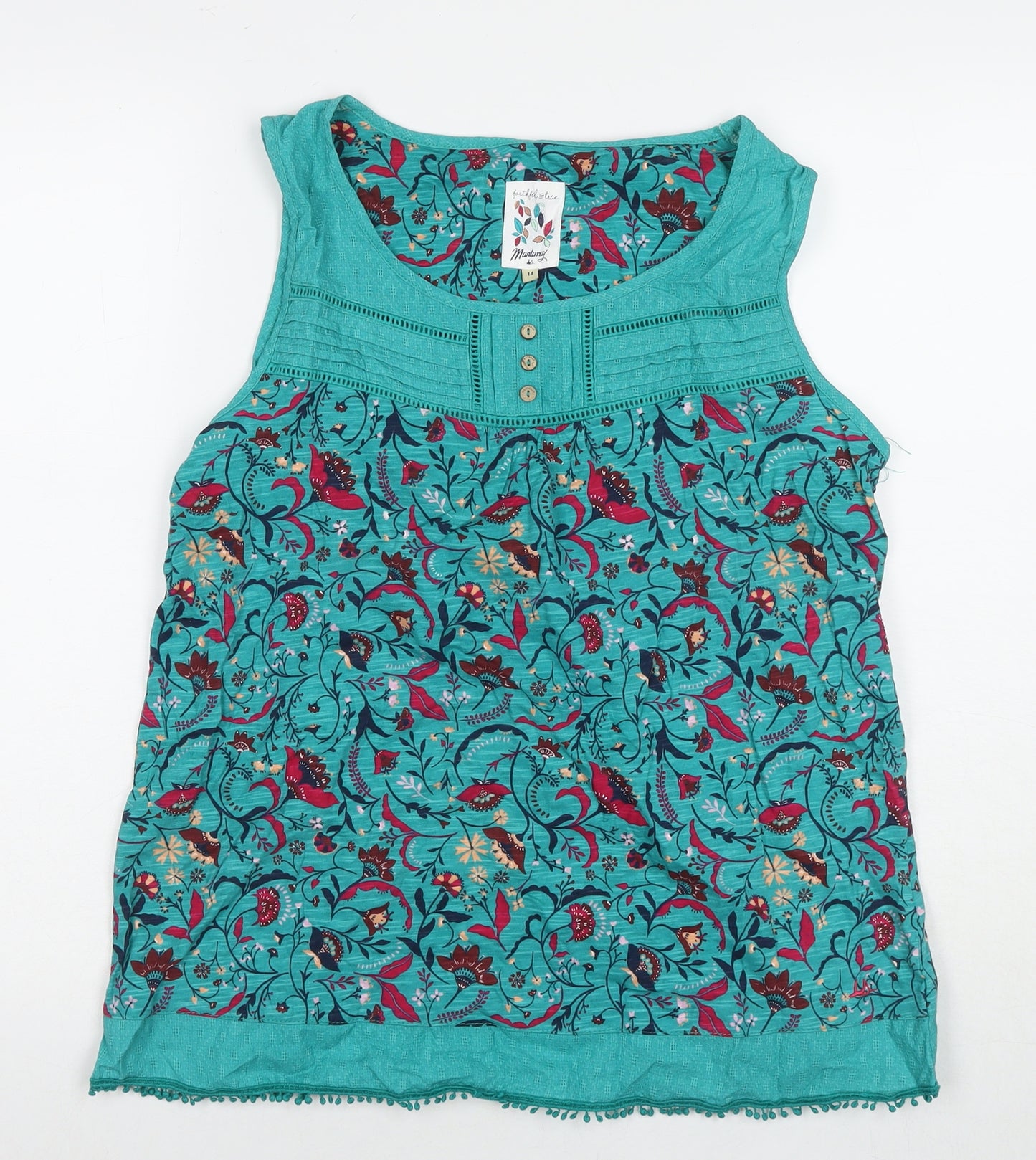 MANTARAY PRODUCTS Womens Green Floral Polyester Basic Tank Size 14 Scoop Neck