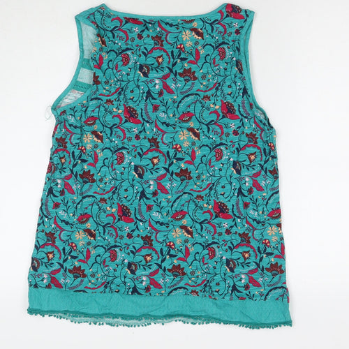 MANTARAY PRODUCTS Womens Green Floral Polyester Basic Tank Size 14 Scoop Neck