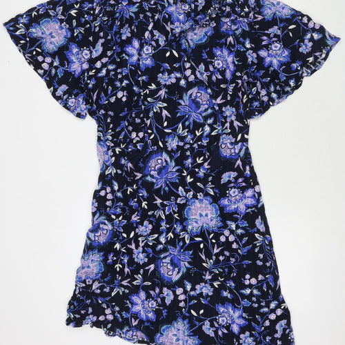 NEXT Womens Blue Floral Viscose A-Line Size 12 V-Neck Pullover