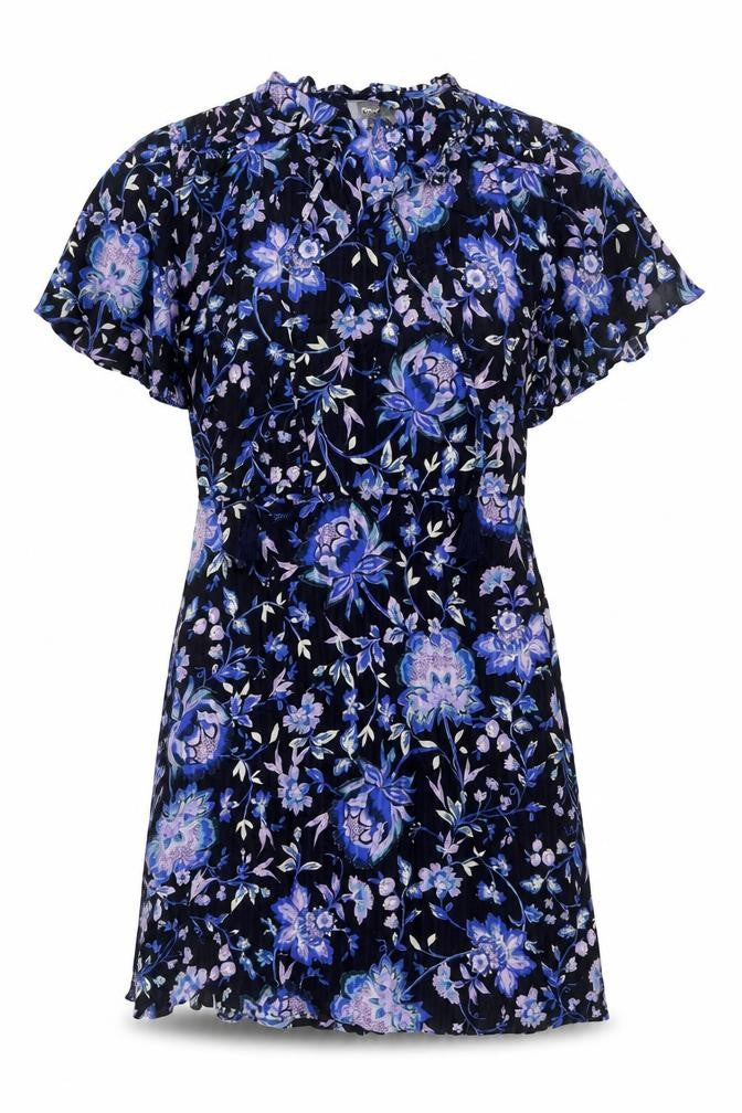Front view of Next women’s blue floral viscose a-line, size UK 12, v-neck pullover
