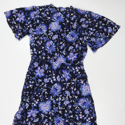 NEXT Womens Blue Floral Viscose A-Line Size 12 V-Neck Pullover