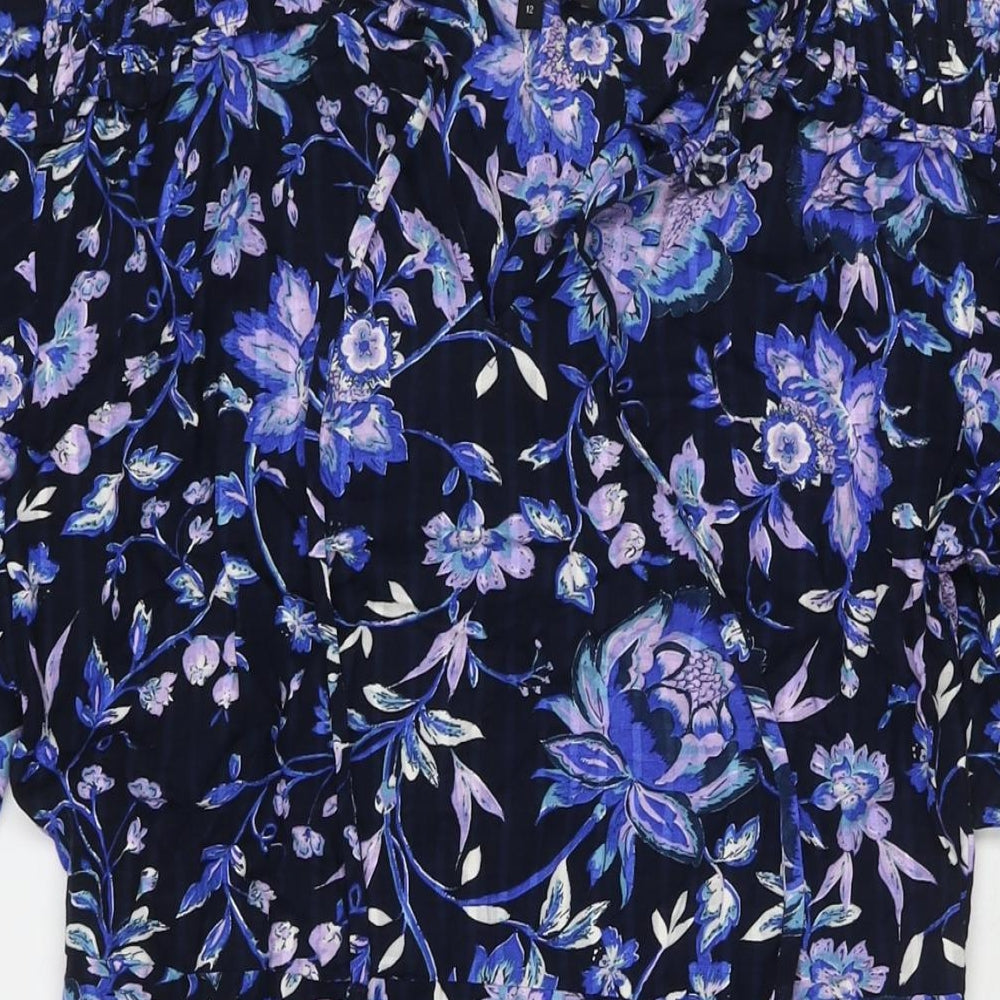 NEXT Womens Blue Floral Viscose A-Line Size 12 V-Neck Pullover