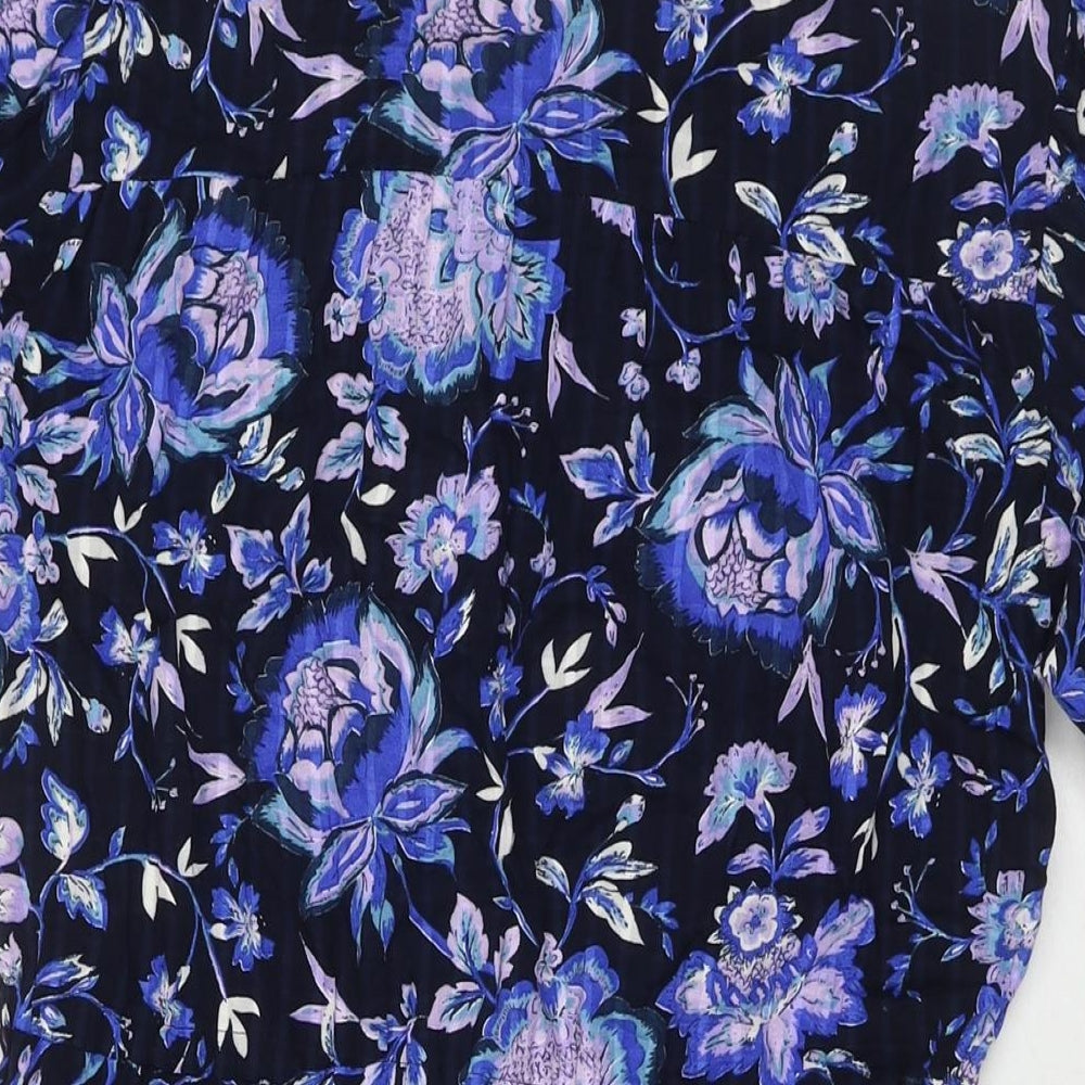 NEXT Womens Blue Floral Viscose A-Line Size 12 V-Neck Pullover