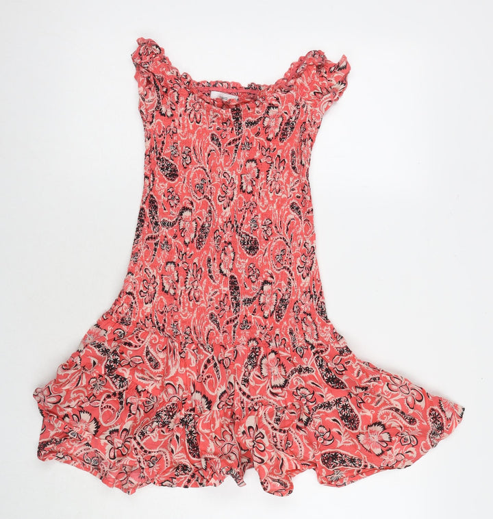 Mango Womens Pink Paisley Polyester Mini Size S Square Neck Pullover