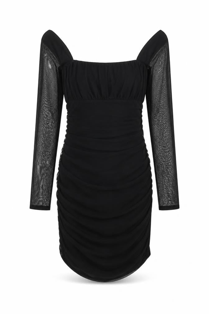 Front view of Pink Vanilla women’s black polyester bodycon, size UK 12, square neck pullover