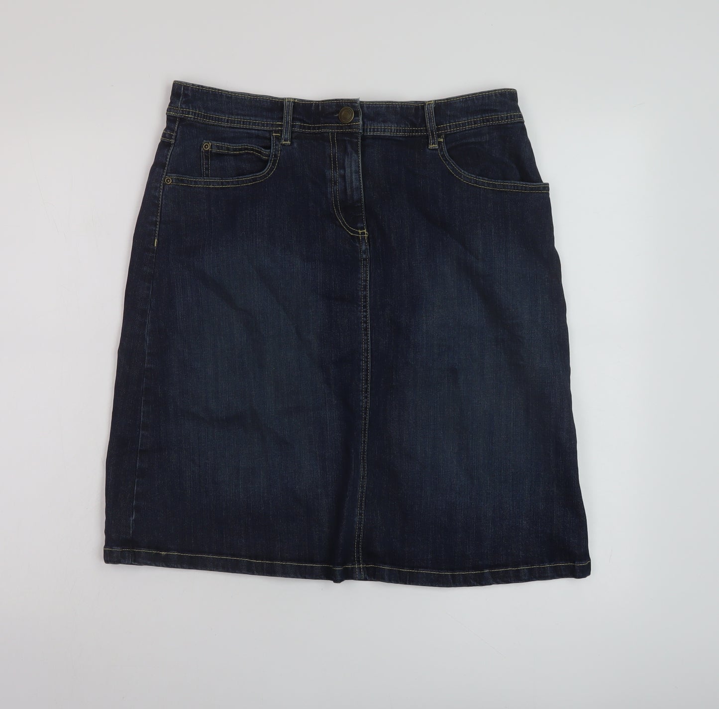 TU Womens Blue Cotton A-Line Skirt Size 12 Button