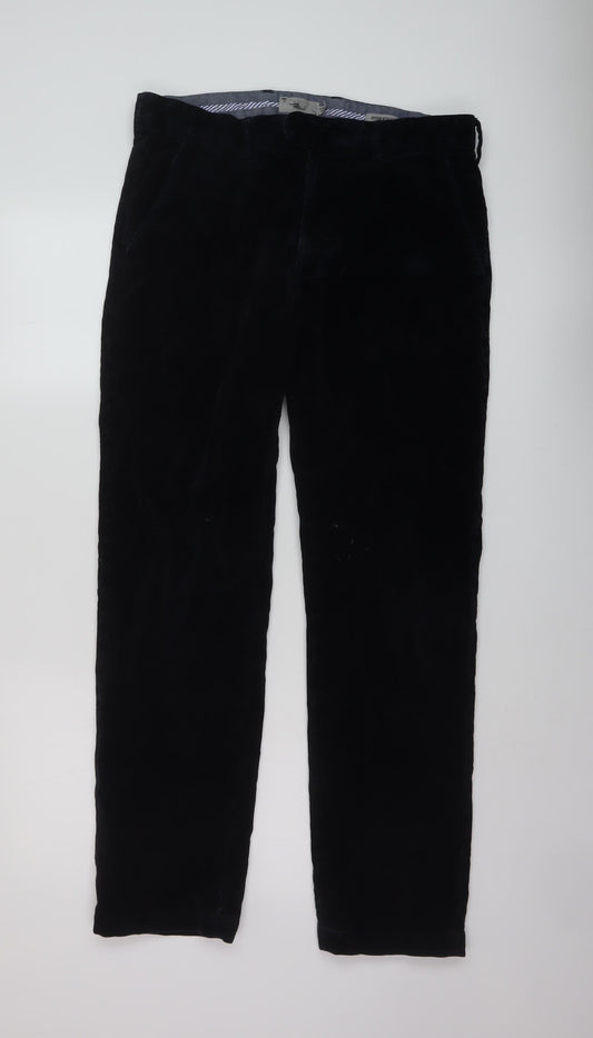 Marks and Spencer Mens Blue Cotton Trousers Size 34 in L31 in Regular Button