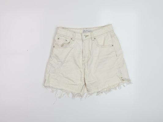 Denim & Co. Womens Ivory Cotton Mom Shorts Size 8 L5 in Regular Button