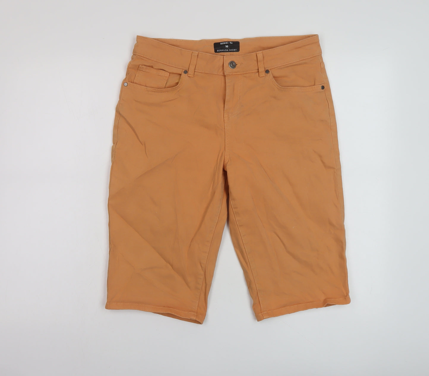 TU Womens Orange Cotton Bermuda Shorts Size 10 L13 in Regular Button