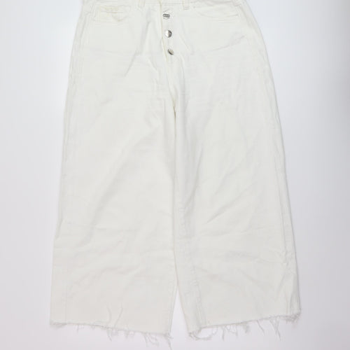 Denim & Co. Womens White Cotton Wide-Leg Jeans Size 12 L24 in Regular Button