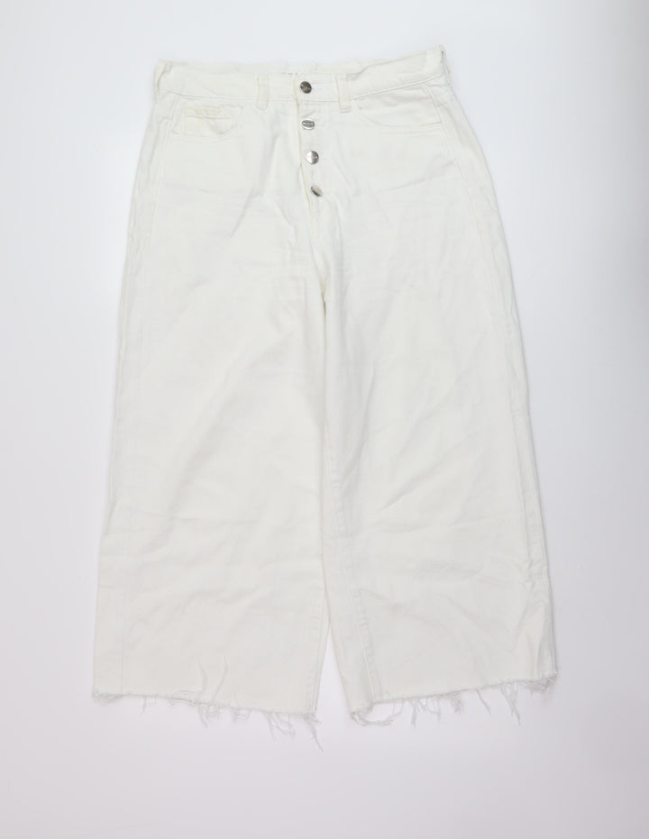 Denim & Co. Womens White Cotton Wide-Leg Jeans Size 12 L24 in Regular Button