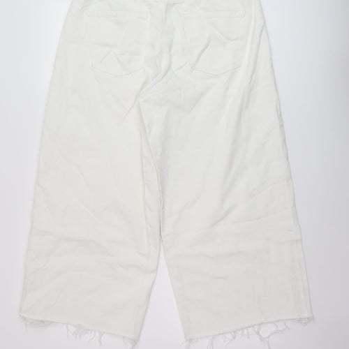 Denim & Co. Womens White Cotton Wide-Leg Jeans Size 12 L24 in Regular Button