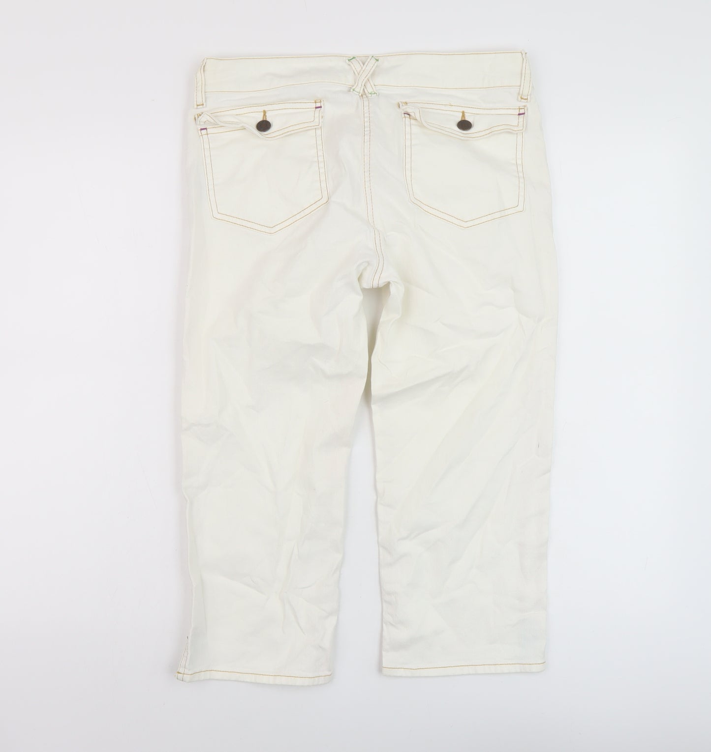 Boden Womens Ivory Cotton Capri Jeans Size 10 L20 in Regular Button