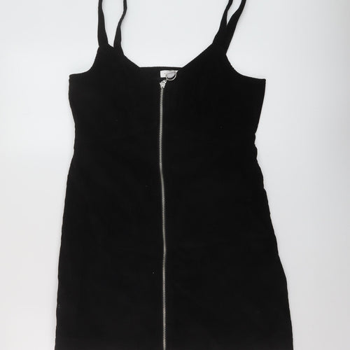 Topshop Womens Black Cotton A-Line Size 12 V-Neck Zip