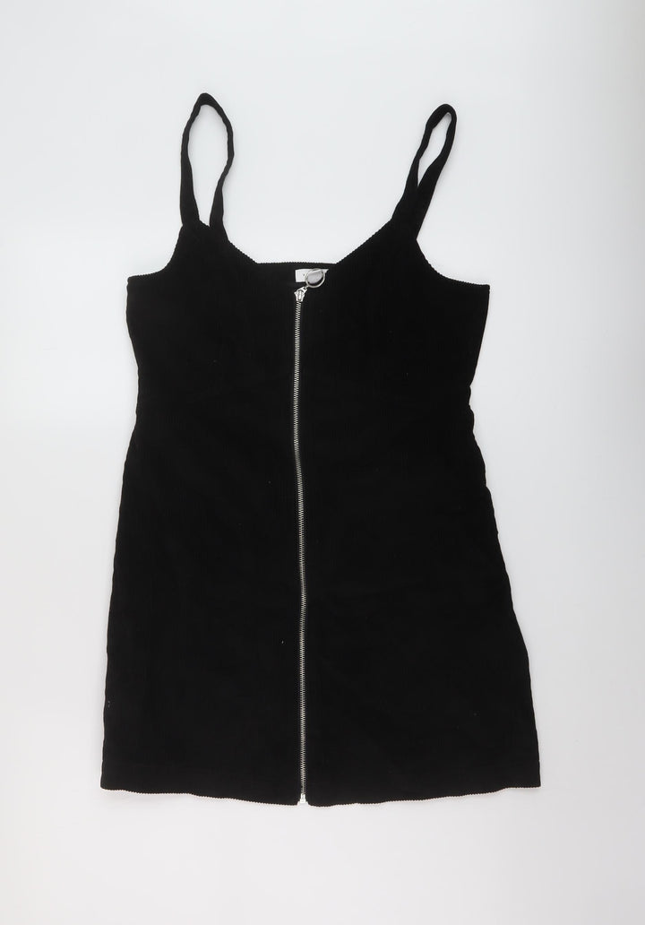 Topshop Womens Black Cotton A-Line Size 12 V-Neck Zip