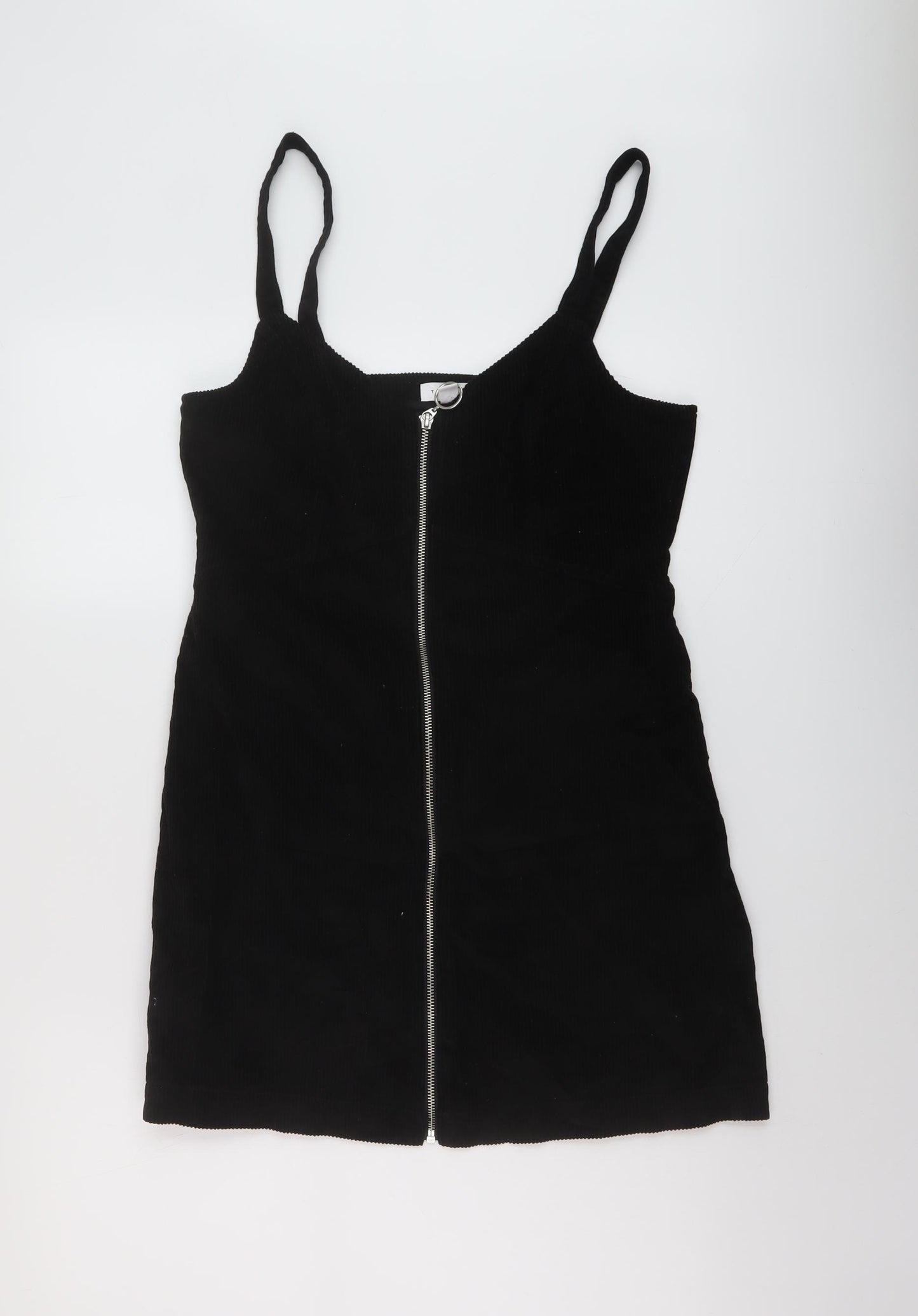 Topshop Womens Black Cotton A-Line Size 12 V-Neck Zip