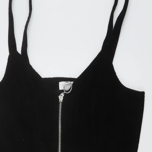 Topshop Womens Black Cotton A-Line Size 12 V-Neck Zip
