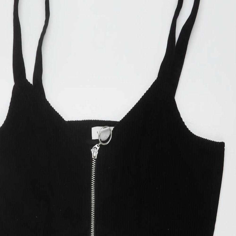 Topshop Womens Black Cotton A-Line Size 12 V-Neck Zip