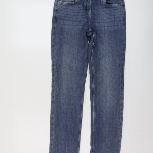 NEXT Womens Blue Cotton Straight Jeans Size 8 L27 in Slim Button