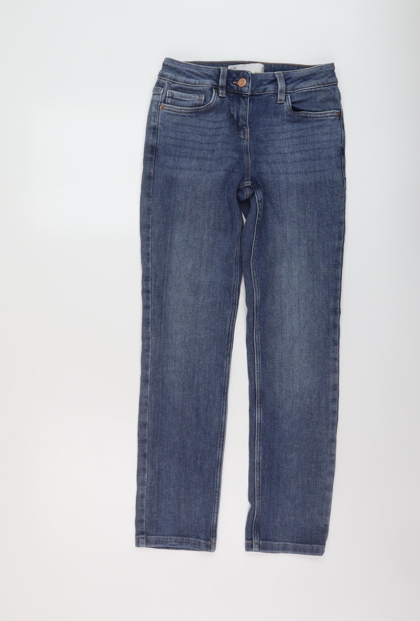NEXT Womens Blue Cotton Straight Jeans Size 8 L27 in Slim Button
