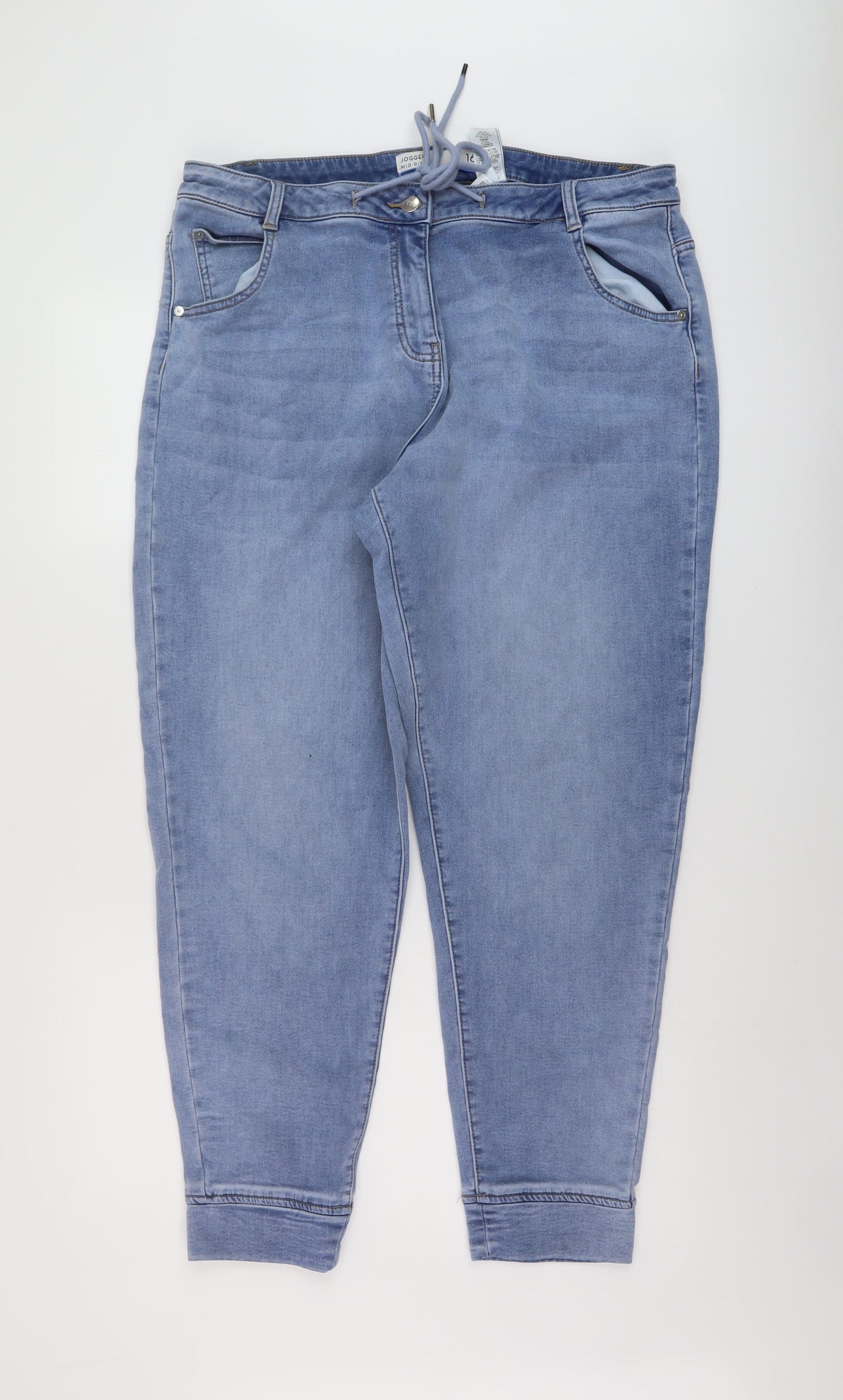 NEXT Womens Blue Cotton Tapered Jeans Size 16 L28 in Regular Button