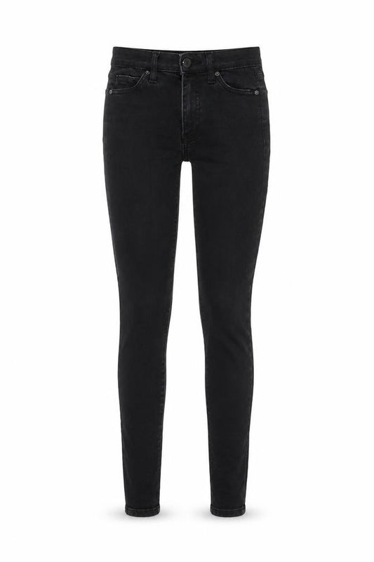 Front view of Topshop women’s black cotton skinny jeans, size UK 24, in, 27-inch leg regular button