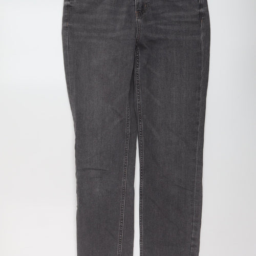 Marks and Spencer Womens Grey Cotton Straight Jeans Size 10 L28 in Slim Button