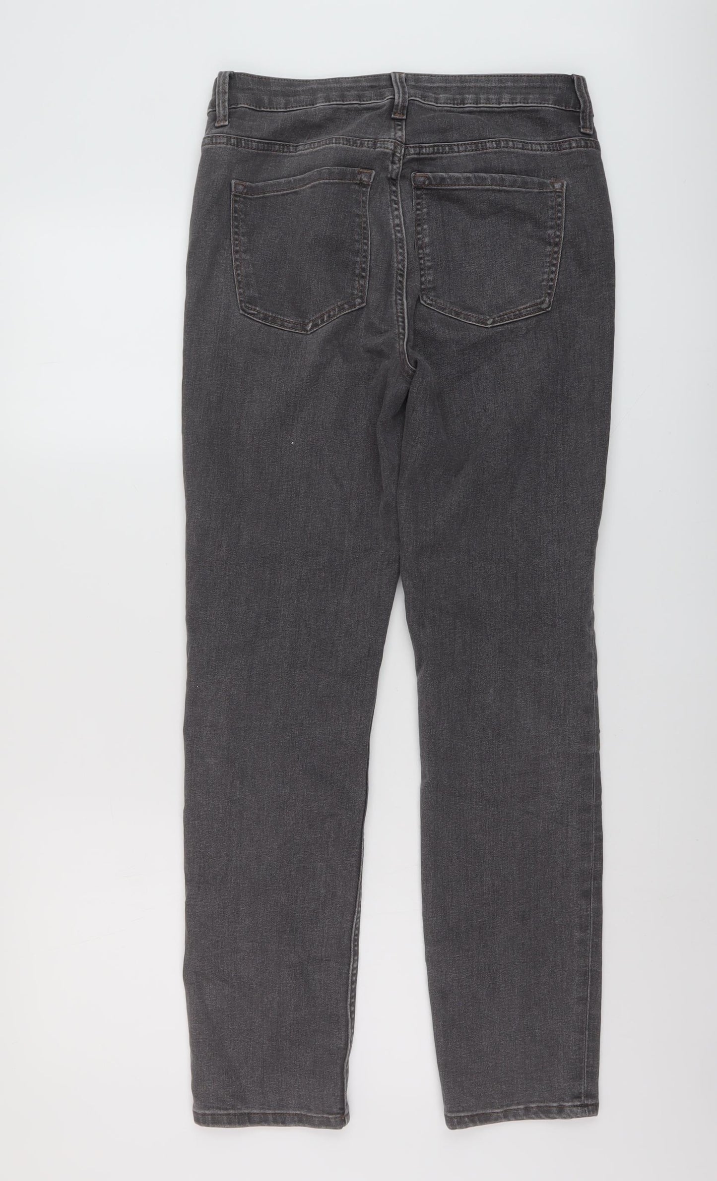 Marks and Spencer Womens Grey Cotton Straight Jeans Size 10 L28 in Slim Button