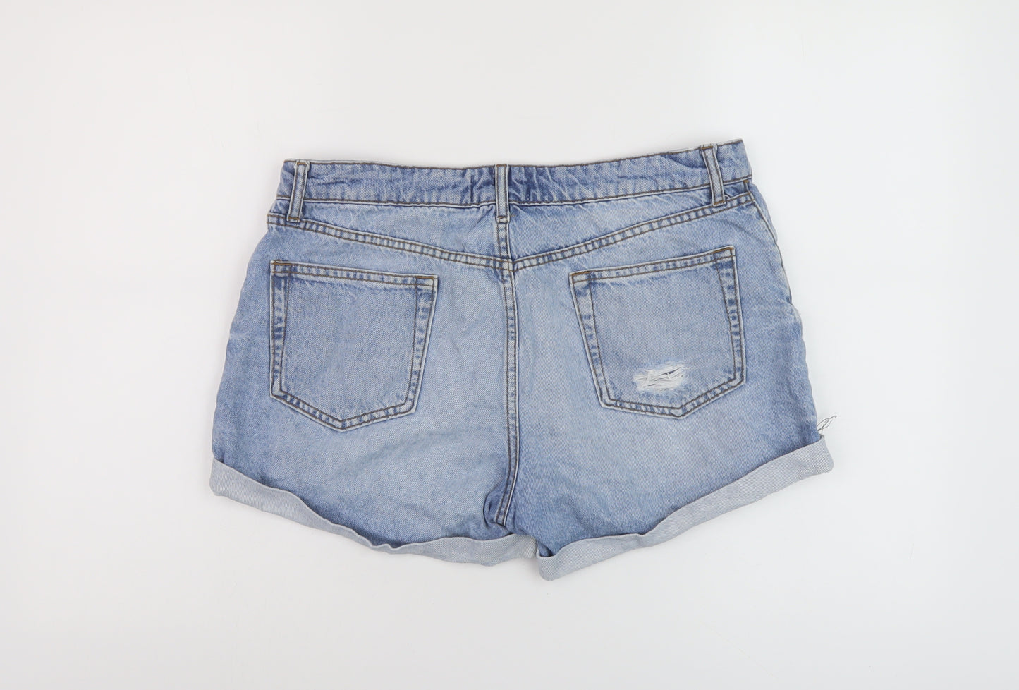 Miss Selfridge Womens Blue Cotton Hot Pants Shorts Size 12 L3 in Regular Button