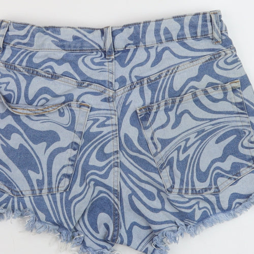 H&M Womens Blue Geometric Cotton Hot Pants Shorts Size 12 L3 in Regular Button