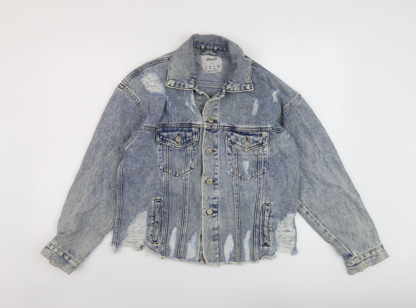 Denim & Co. Womens Blue Jacket Size 8 Button