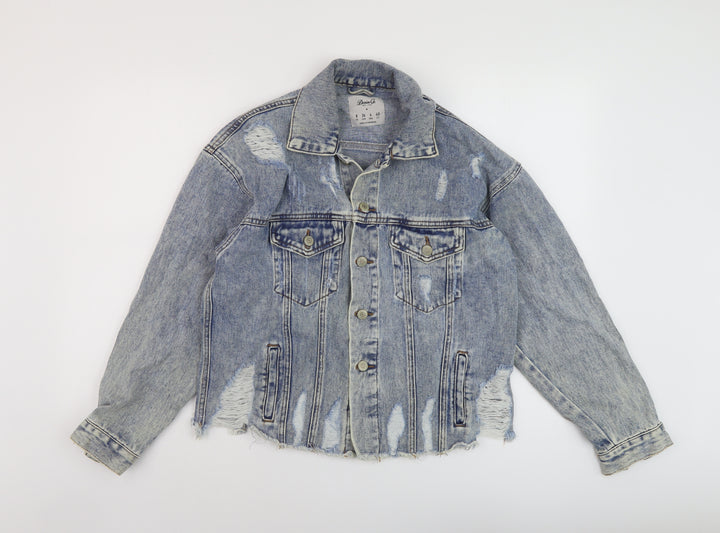 Denim & Co. Womens Blue Jacket Size 8 Button