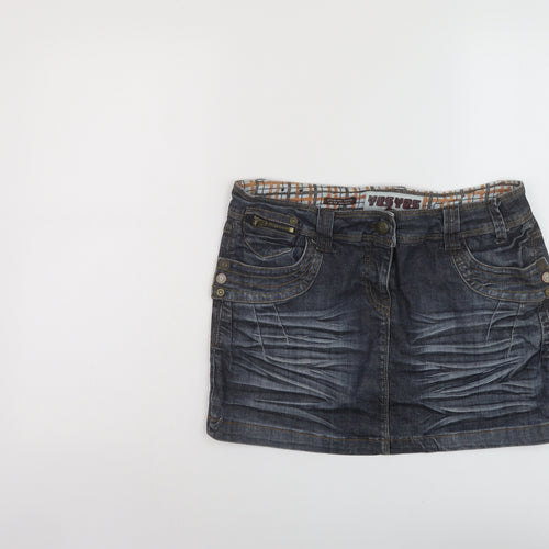 New Look Womens Blue Cotton Mini Skirt Size 12 Button