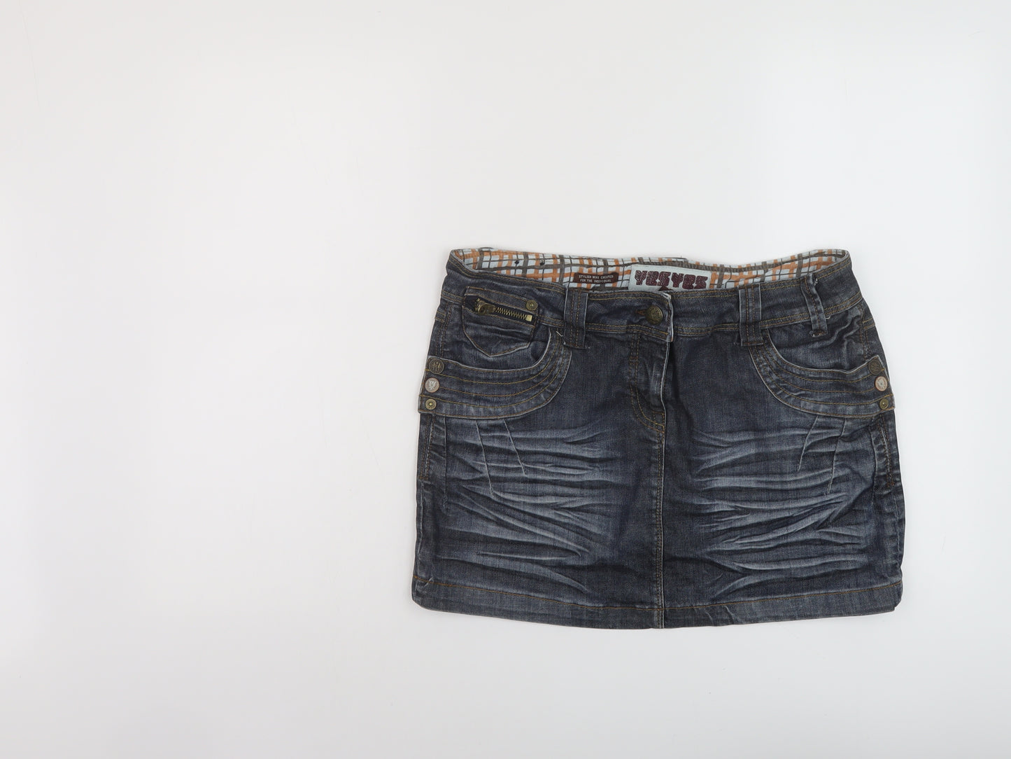 New Look Womens Blue Cotton Mini Skirt Size 12 Button
