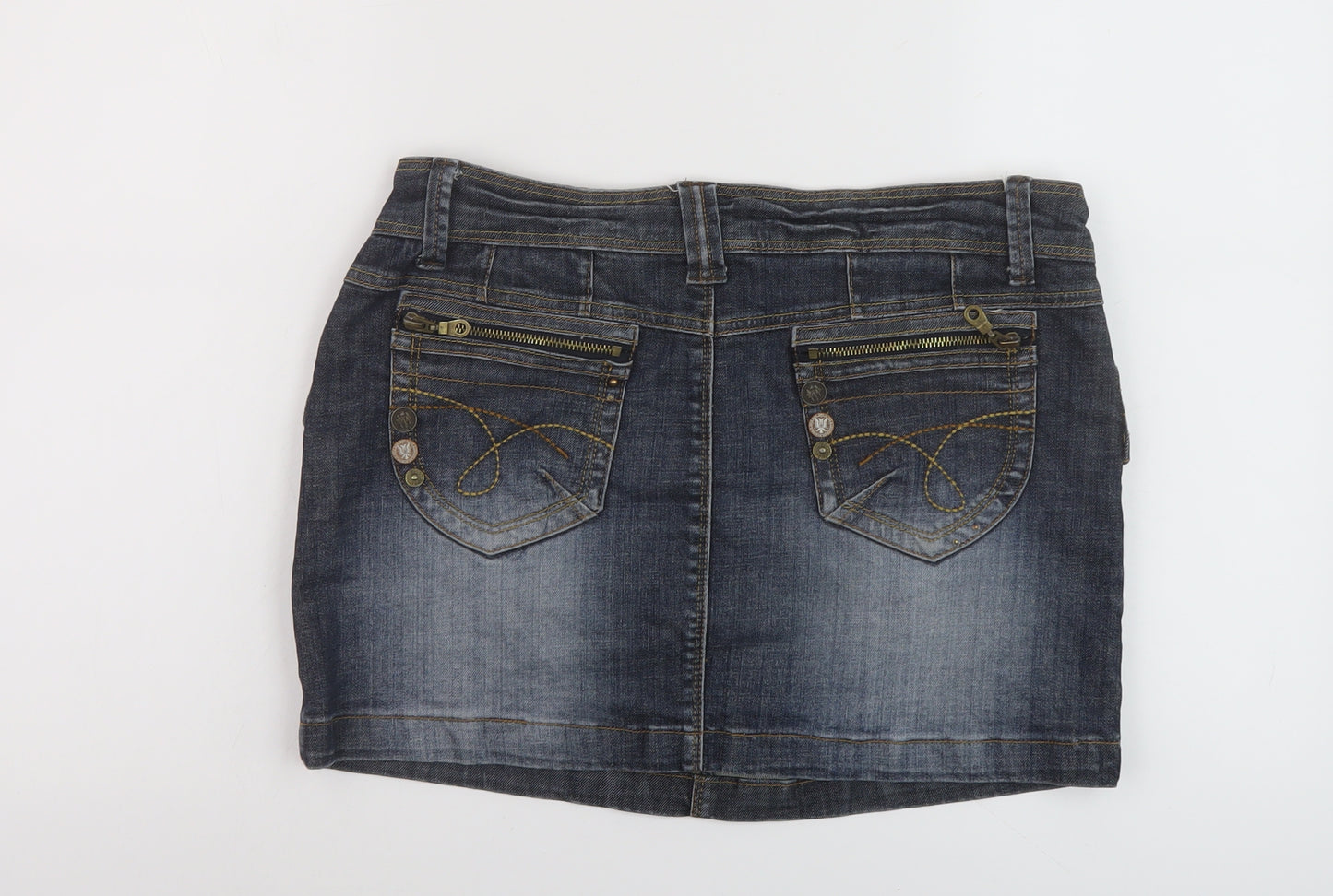 New Look Womens Blue Cotton Mini Skirt Size 12 Button