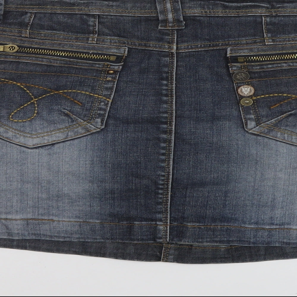New Look Womens Blue Cotton Mini Skirt Size 12 Button