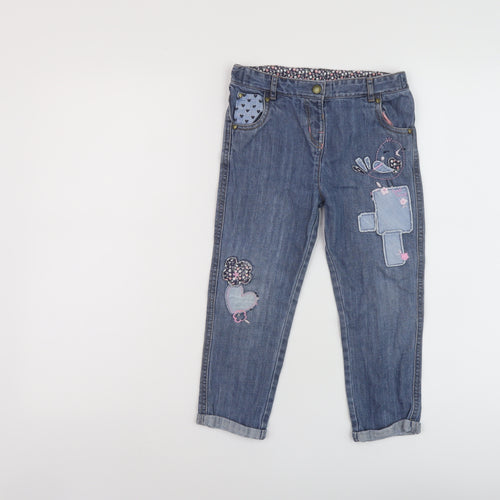 TU Girls Blue Geometric Cotton Skinny Jeans Size 4-5 Years Regular Snap