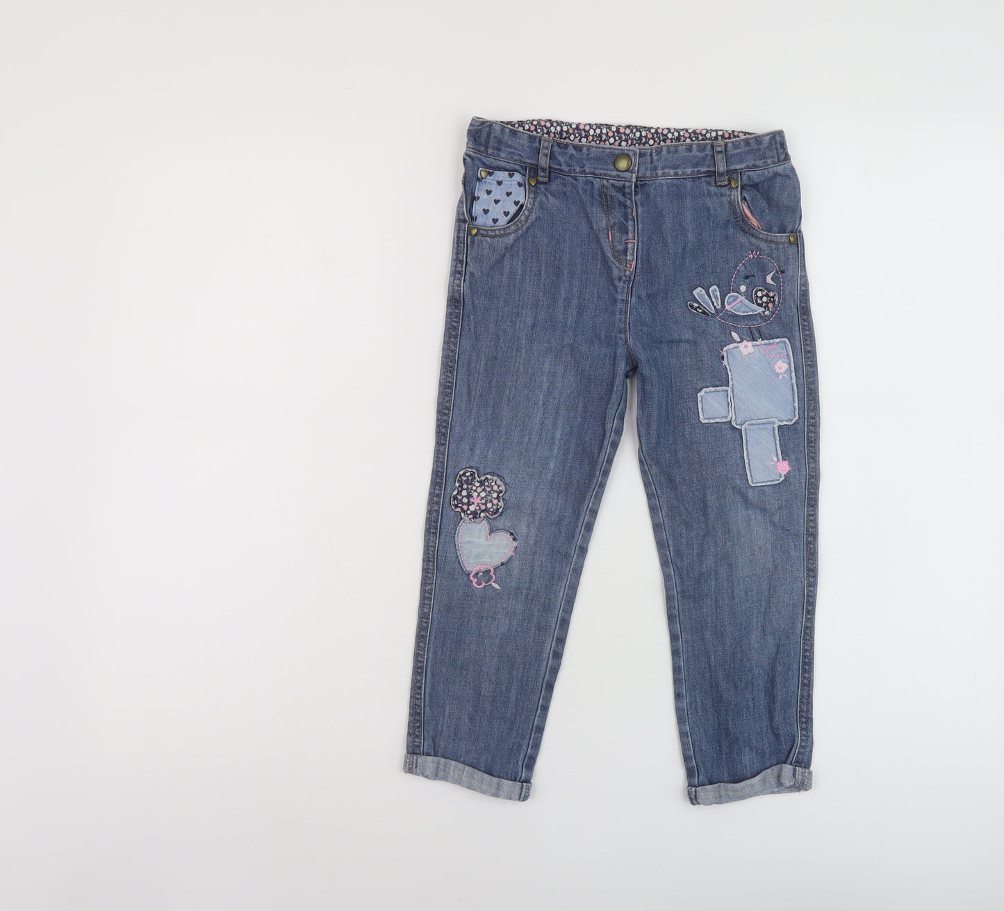 TU Girls Blue Geometric Cotton Skinny Jeans Size 4-5 Years Regular Snap