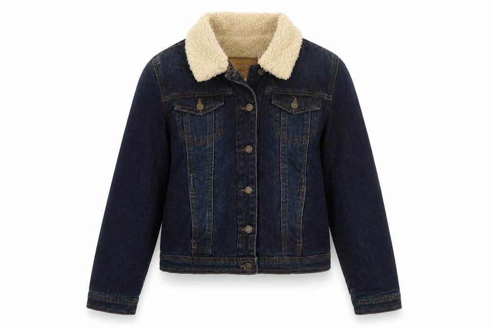 Front view of BBJ women’s blue jacket, size M, button